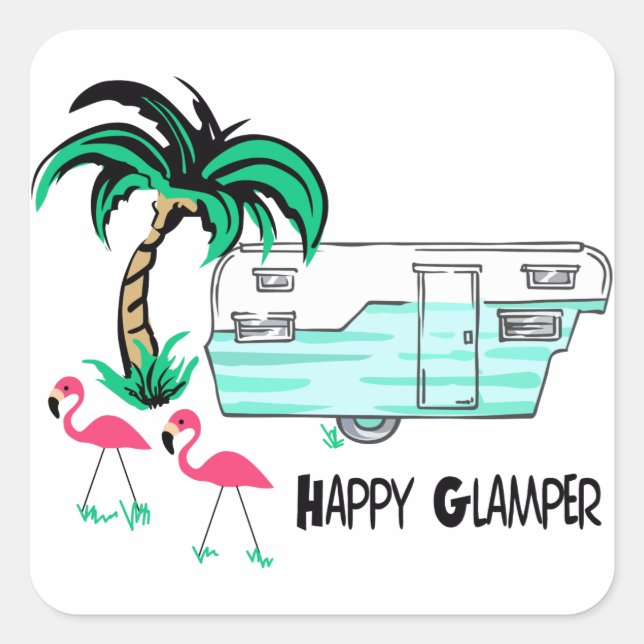 Happy Glamper Square Sticker (Front)