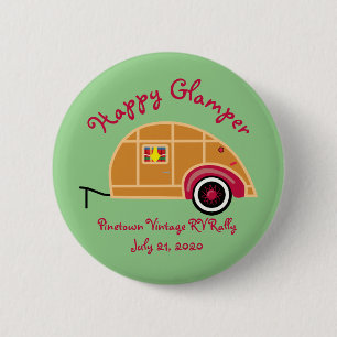 Happy Glamper Woodie Vintage Teardrop Trailer 2 Inch Round Button