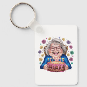 Happy Glasses Granny Bday Graphic Keychain