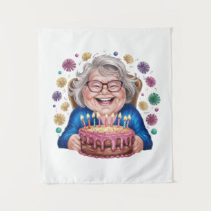 Happy Glasses Granny Bday Graphic Tapestry