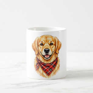 Happy gloden retriever with red bandana coffee mug