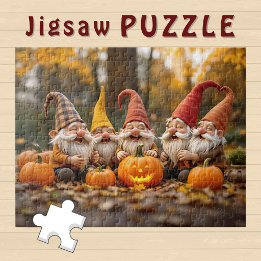 Happy Gnome Group with Pumpkins Autumn Vibe - Jigsaw Puzzle