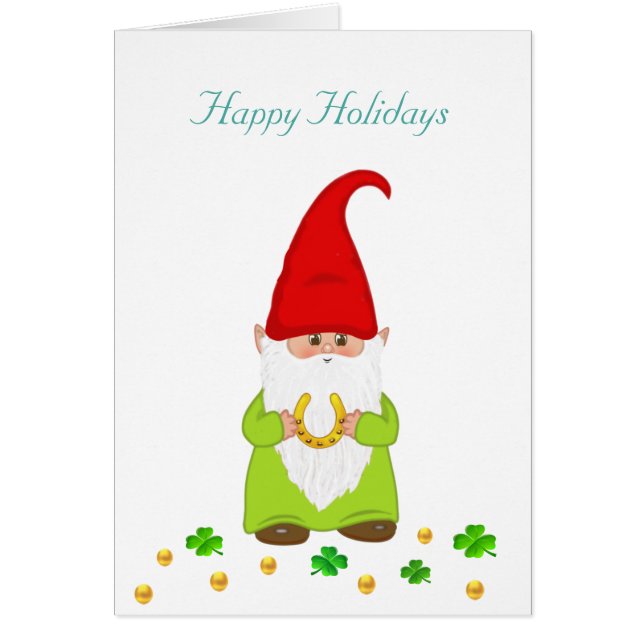 Happy Gnome, Horseshoe & Gold Confetti Holidays (Front)