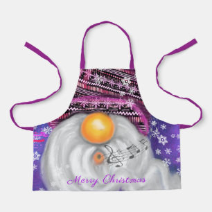 Happy Gnome In Purple Hat Christmas Apron