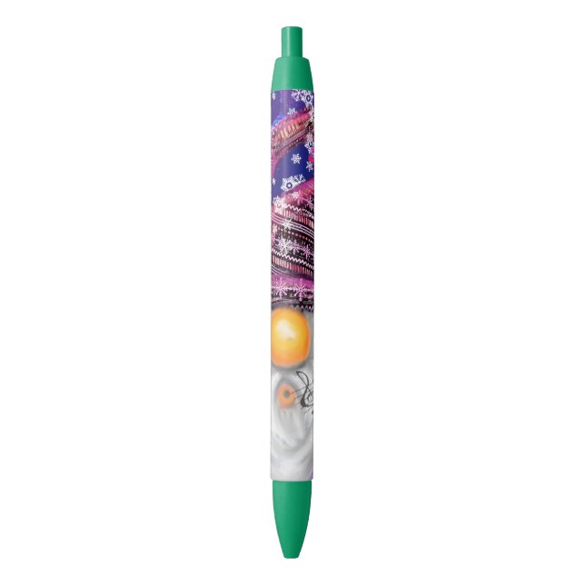 Happy Gnome In Purple Hat Sings A Christmas Song   Blue Ink Pen (Front Vertical)
