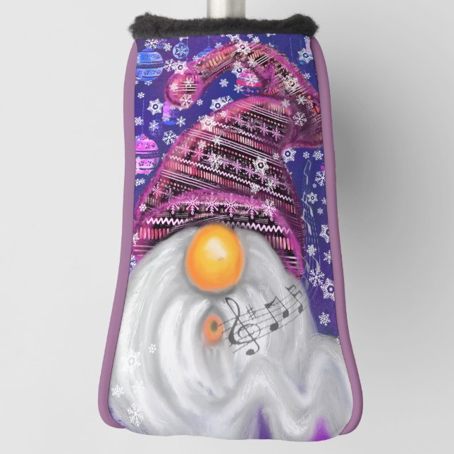 Happy Gnome In Purple Hat Sings A Christmas Song   Golf Head Cover (Rotate 90)