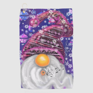 Happy Gnome In Purple Hat Sings A Christmas Song   Golf Towel