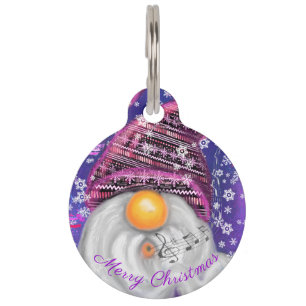 Happy Gnome In Purple Hat Sings A Christmas Song Pet Tag