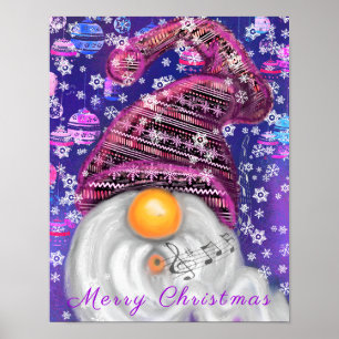 Happy Gnome In Purple Hat Sings A Christmas Song  Poster