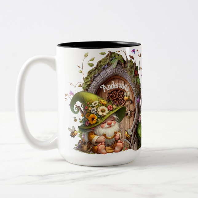 Happy Gnome Optional Personalize  Two-Tone Coffee Mug (Left)