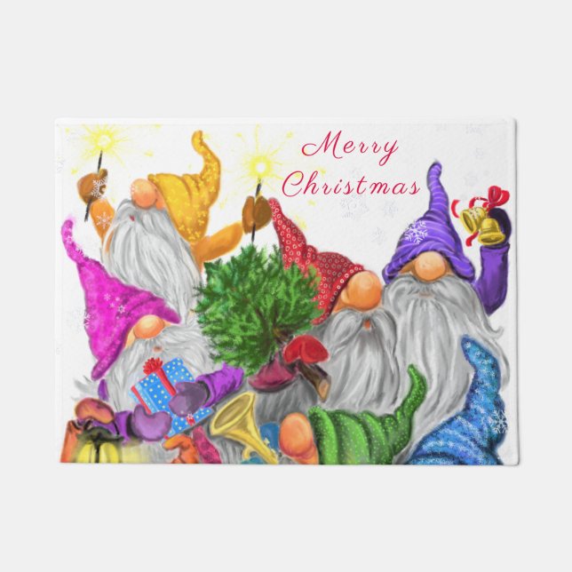 Happy Gnome Party Christmas Doormat (Front)