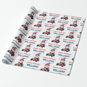 Happy Gnome Racing Patriotic Birthday Wrapping Paper