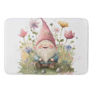 Happy gnome shower curtain bath mat