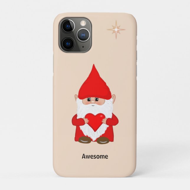 Happy gnome  with heart on Champagne Beige Case-Mate iPhone Case (Back)