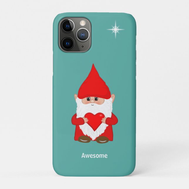 Happy gnome  with heart on teal Case-Mate iPhone c Case (Back)