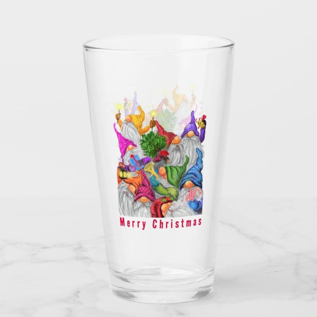 Happy Gnomes Christmas Glass (Front)