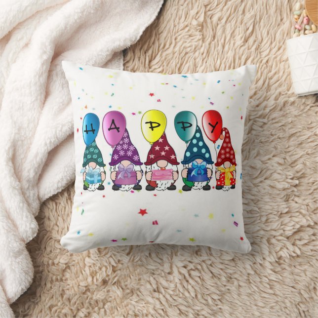 Happy Gnomes Throw Pillow (Blanket)