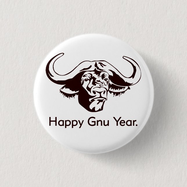 Happy Gnu Year 1 Inch Round Button (Front)