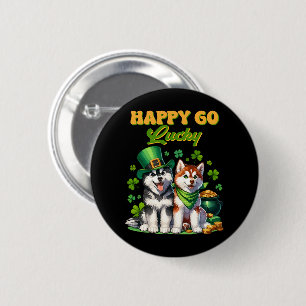 Happy Go Lucky Cute Husky St. Patricks Day 2 Inch Round Button