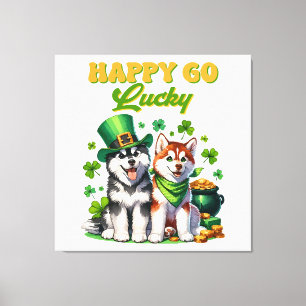 Happy Go Lucky Cute Husky St. Patricks Day Canvas Print