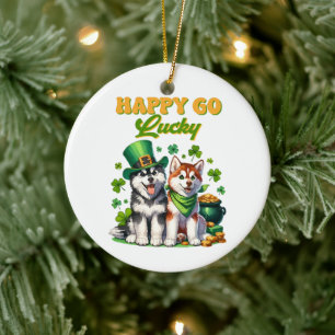 Happy Go Lucky Cute Husky St. Patricks Day Ceramic Ornament