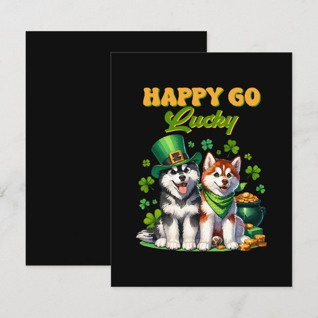 Happy Go Lucky Cute Husky St. Patricks Day Enclosure Card (Front/Back)