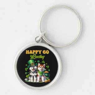 Happy Go Lucky Cute Husky St. Patricks Day Keychain