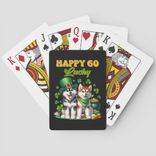 Happy Go Lucky Cute Husky St. Patricks Day Playing Cards