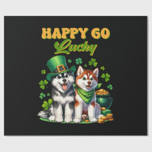 Happy Go Lucky Cute Husky St. Patricks Day Wrapping Paper