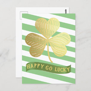 Happy Go Lucky Gold Shamrock St Patrick's Day Postcard