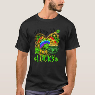 Happy Go Lucky Leopard Green Buffalo Plaid St Patr T-Shirt