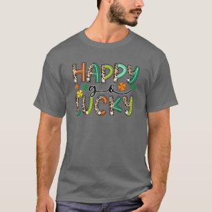 Happy Go Lucky Leopard Horseshoe Clover Men Women T-Shirt