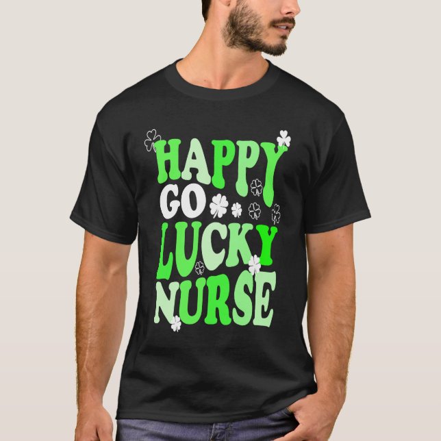Happy Go Lucky Nurse St Patricks Day Scrub Top (Front)