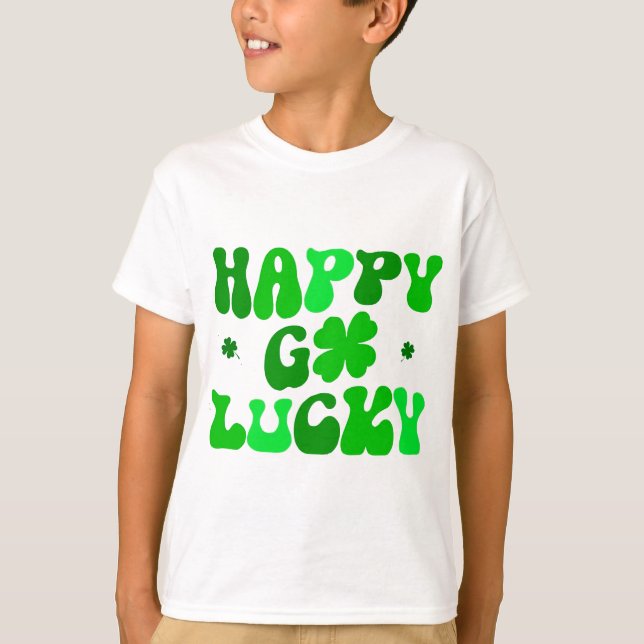 HAPPY GO LUCKY Shamrock St. Patrick Kid’s T-shirt (Front)