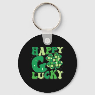 Happy Go Lucky Shamrock St Patricks Day Women Men  Keychain