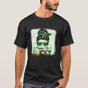 Happy Go Lucky St Patrick s Day Messy Bun For Boy  T-Shirt