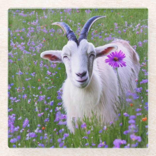Happy Goat  Glass Coaster (Front)
