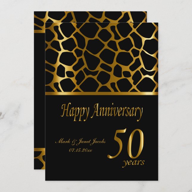Happy Golden 50th Anniversary | Giraffe Pattern Invitation (Front/Back)