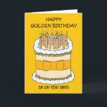 Happy Golden Birthday 18 on the 18th Card<br><div class="desc">A cartoon illustration of a golden coloured birthday cake accompanied by the words 'Happy Golden Birthday 18 on the 18th'.</div>