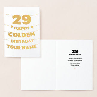 Happy Golden Birthday, 29th Birthday Gold Foil Card