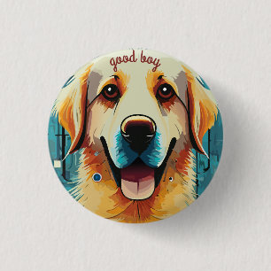 Happy Golden Retriever 1 Inch Round Button