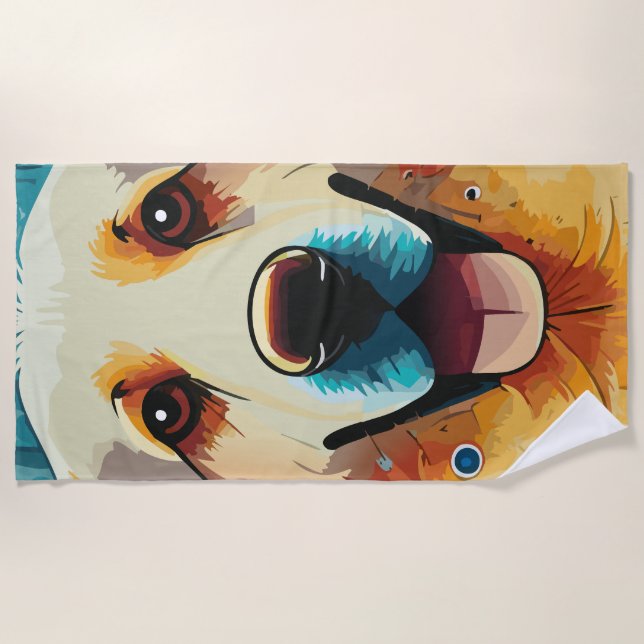 Happy Golden Retriever Beach Towel (Front)