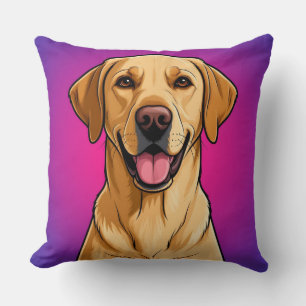 Happy Golden Retriever Cartoon Portrait Throw Pillow