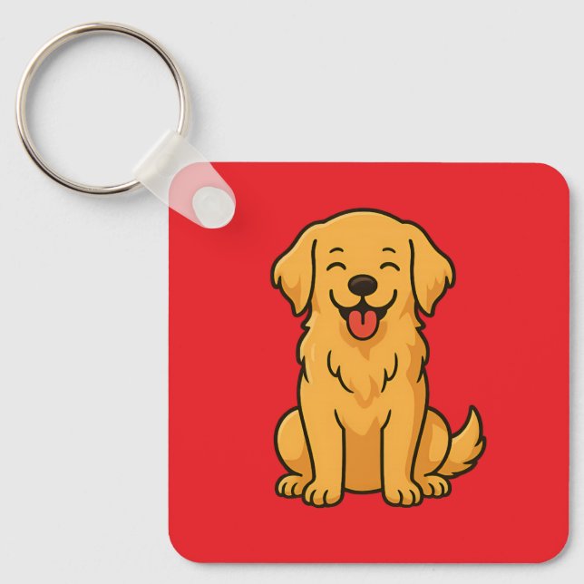 Happy Golden Retriever Dog – Cute Funny Pets Keychain (Front)