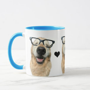 Happy Golden Retriever Dog in Nerd Glasses Mug