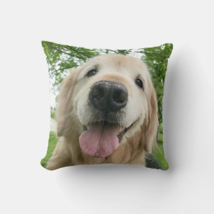 Happy Golden Retriever Dog Outside Portrait Throw Pillow