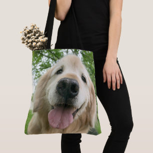 Happy Golden Retriever Dog Outside Portrait Tote Bag