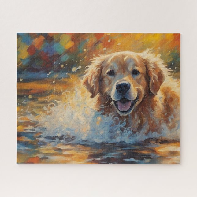 Happy Golden Retriever In Water Jigsaw Puzzle (Horizontal)