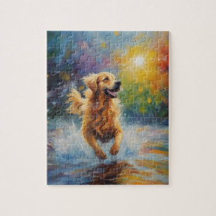 Happy Golden Retriever In Water Jigsaw Puzzle