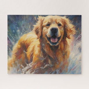 Happy Golden Retriever In Water Jigsaw Puzzle